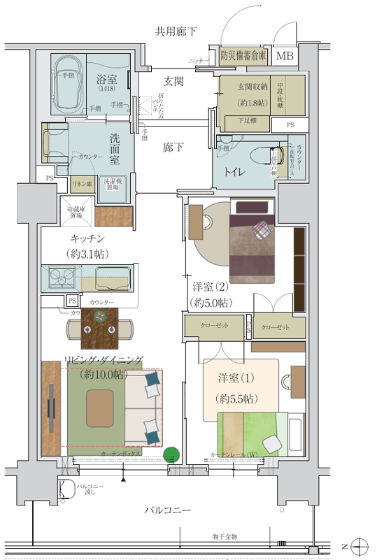 2LDK 61.72㎡間取り図